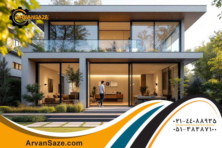 طراحی مدرن با شیشه و پنجره های بزرگ برای استفاده حداکثری از نور طبیعی